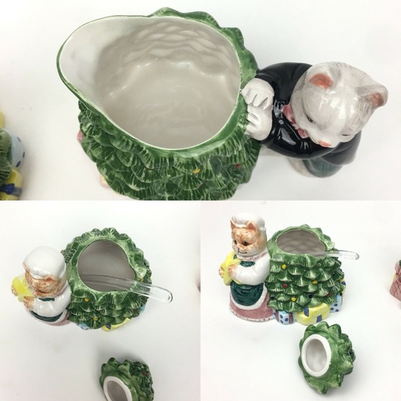 Cats Cream and Sugar Christmas Holiday Ceramic Set - Picture 6 of 7